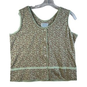 Ashley Taylor Sleepwear Floral Print Button Front Sleeveless Top Medium